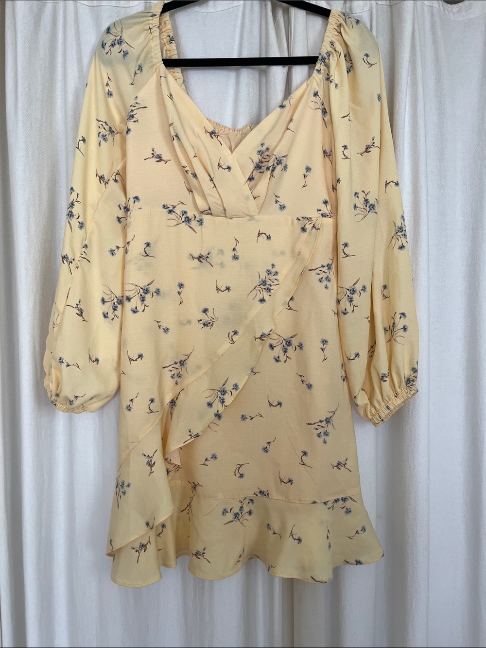 Yellow Floral Long Sleeve Wrap Dress